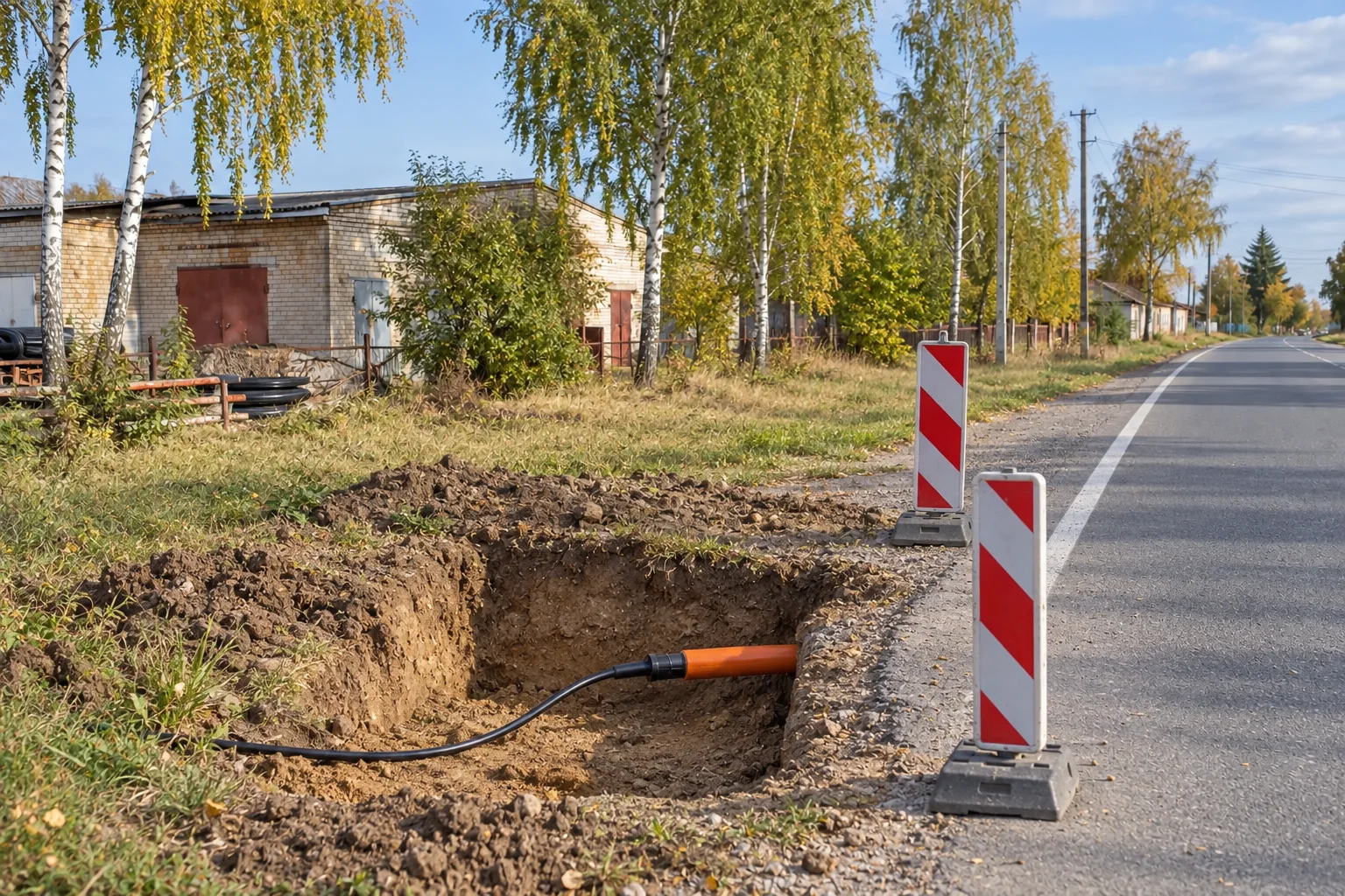 Труба с оптикой — выход после перехода под дорогой